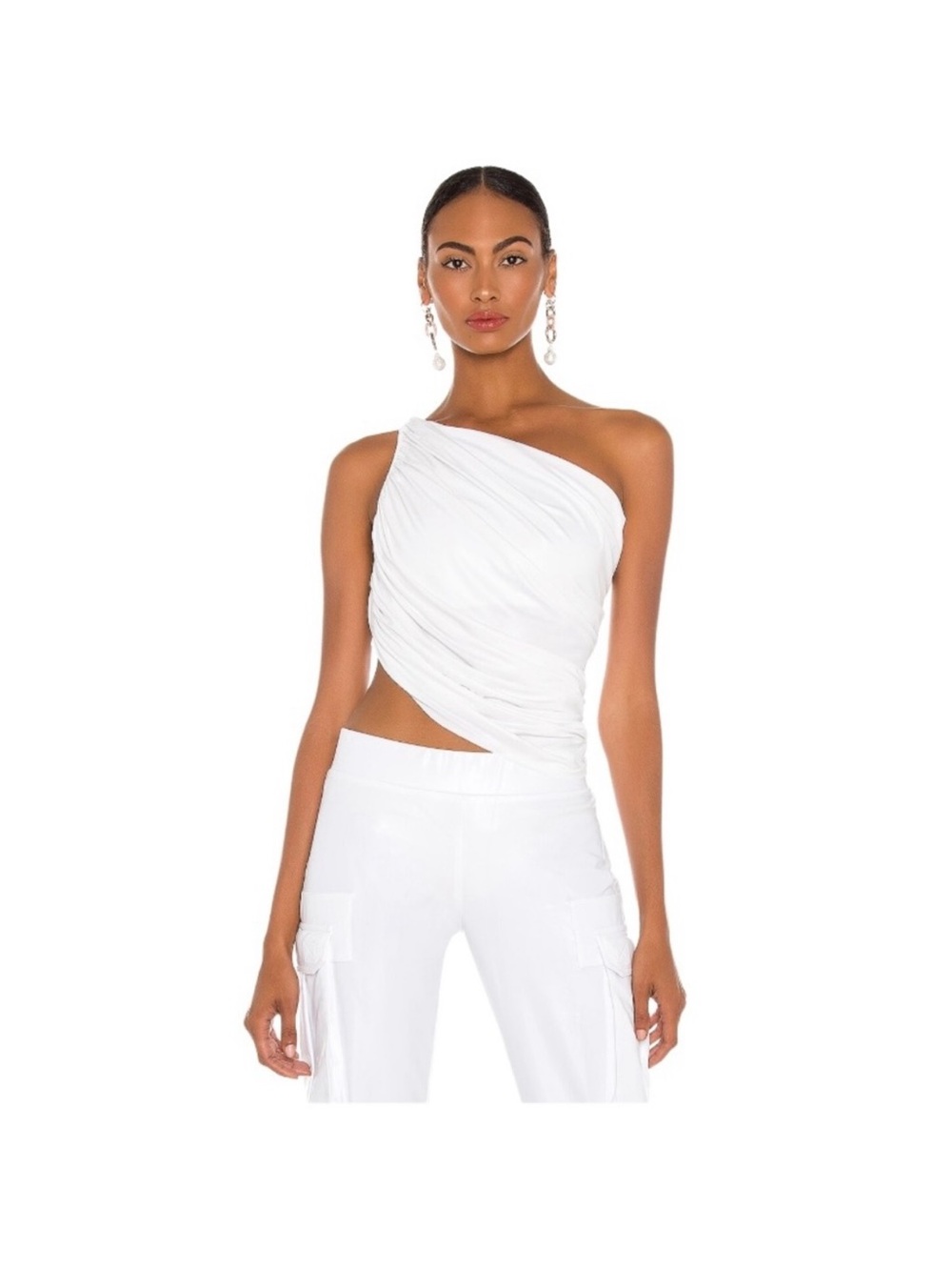 Norma Kamali One-Shoulder Ruched Top in White